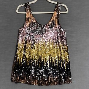 Zara Top S Gold Black Sequin Metallic Club Tank Cocktail Holiday Party NYE Glam